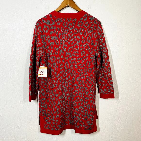 NEW! Kasper Open Front Metallic Animal Print Cardigan Sweater Knit Red - S - Picture 5 of 6